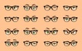 Cartoon female eyes. Colored vector closeup eyes with glasses. Female woman eyes and brows image collection set. Emotions eyes. Il