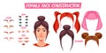 Cartoon Female Face Constructor Featuring Various Hairstyles, Eyes, Brows, Noses, And Lips, Vector Set Royalty Free Stock Photo