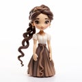 Cartoon Female Figurine With Braided Updo Hairstyle On White Background