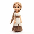 Cartoon Female Figurine With Braided Updo Hairstyle On White Background