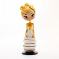 Cartoon Female Figurine With Beehive Updo Hairstyle On White Background