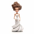 Cartoon Female Figurine With Beehive Updo Hairstyle On White Background