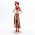 Cartoon Female Figurine With Scarf Updo Hairstyle On White Background