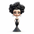 Cartoon Female Figurine With Beehive Updo Hairstyle On White Background
