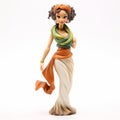 Cartoon Female Figurine With Scarf Updo Hairstyle On White Background