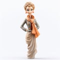 Cartoon Female Figurine With Updo Hairstyle On White Background