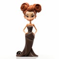 Cartoon Female Figurine With Twisted Updo Hairstyle On White Background