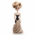 Cartoon Female Figurine With Twisted Updo Hairstyle On White Background