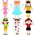 Cartoon female kids in costumes