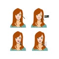 Cartoon Female Long Haircut Makeup Steps. Vector