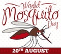Cartoon Female Mosquito Saluting at You for World Mosquito Day, Vector Illustration