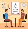 Cartoon Female Patient with Oculist Consultation