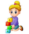 Cartoon female playing with number cubes