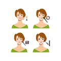 Cartoon Female Short Haircut Makeup Steps. Vector