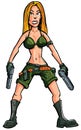 Cartoon female soldier with two hand guns