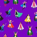 Cartoon Female Superhero Seamless Pattern Background. Vector