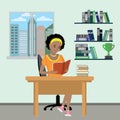 Cartoon female teenager read book,study at home,