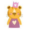 cartoon female tiger with crown animal portrait character Royalty Free Stock Photo