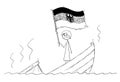 Cartoon of Female or Woman Politician or Chancellor Standing Depressed on Sinking Boat Waving the Flag of Federal