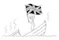 Cartoon of Female or Woman Politician Standing Depressed on Sinking Boat Waving the Flag of United Kingdom of Britain Royalty Free Stock Photo