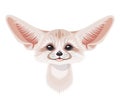 Cartoon Fennec Fox Portrait on White