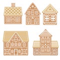 Cartoon Festive Gingerbread Houses Set. Vector