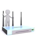 Cartoon Figure Standing with Large Internet Modem