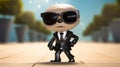 Cartoon Figure In Suit And Sunglasses On Tilt-shift Sidewalk