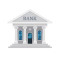 Cartoon financial bank building front view facade icon. Flat vector illustration isolated on white background