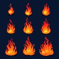 Cartoon fire animation design. Vector fireplace illustration for animation, games etc