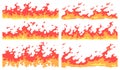 Cartoon fire border. Flame divider, bright fire flames borders and seamless blaze vector set Royalty Free Stock Photo