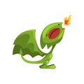 Cartoon fire breathing dragon. Green fairy tale creature with large wings. Isolated flat vector design for mobile game Royalty Free Stock Photo