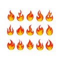 Cartoon fire flame collection vector. Red fire, fire element, campfire, heat wildfire, flame icon vector illustration set Royalty Free Stock Photo