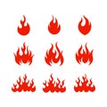 Cartoon fire flame collection vector. Red fire, fire element, campfire, heat wildfire, flame icon vector illustration set Royalty Free Stock Photo