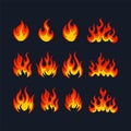 Cartoon fire flame collection vector. Red fire, fire element, campfire, heat wildfire, flame icon vector illustration set Royalty Free Stock Photo