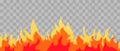 Cartoon fire flame frame. orange fire border on transparent background