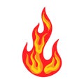 Cartoon fire flame. Warm, heat effect, orange and red fiery energy, yellow bonfire power, flammable motion elements