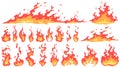 Cartoon fire flames. Fireball flame, red hot fire and campfire fiery silhouettes vector set. Burning effect, dangerous