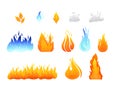 Cartoon collection Fire Flames Set. Great Light Effect for Design on a white background. Isolated and easy to edit