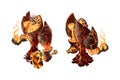 Cartoon fire golem, game character on white