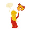 cartoon fire spirit with speech bubble