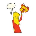 cartoon fire spirit with speech bubble