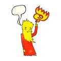 cartoon fire spirit with speech bubble