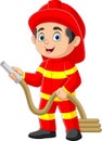 Cartoon firefighter holding a fire hose