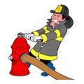 cartoon firefighter opening hydrant