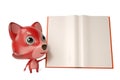 A cartoon firefox with a book. 3D illustration.