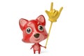 A cartoon firefox with a rock finger Toys. 3D illustration.