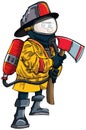 Cartoon fireman in a mask with an axe