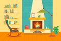 Cartoon Fireplace Interior for House. Vector
