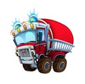 Cartoon firetruck monster truck on white background Royalty Free Stock Photo